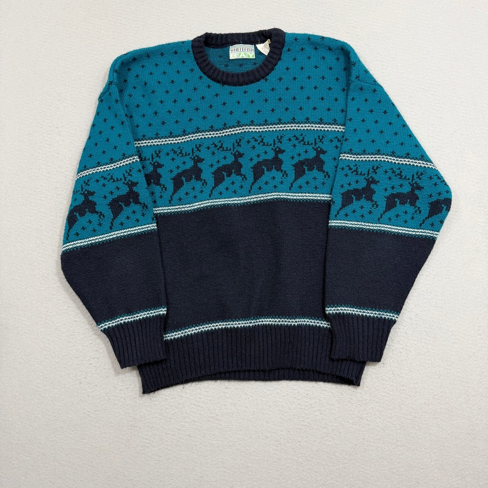 Vintage Whitefish Bay Sweater Large Reindeer Fair Isle Crew Neck Acrylic Hungary